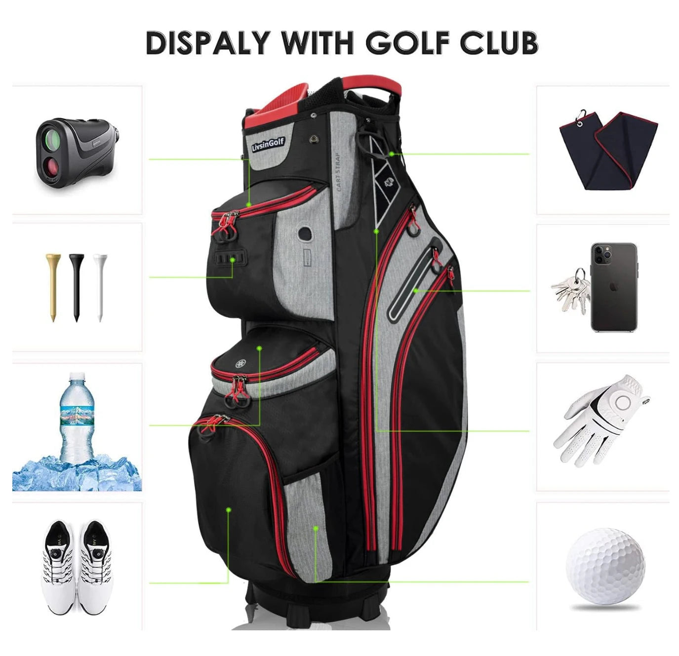Livsingolf Full Length Dividers Sturdy Spacious Cart Bag