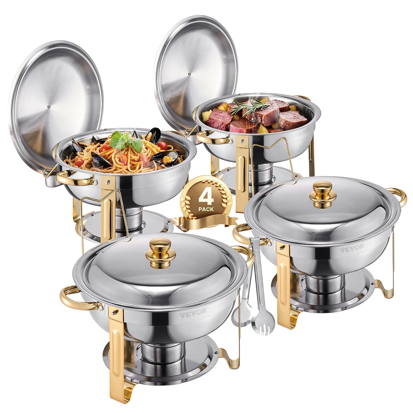 SucceBuy 4 Pack Stainless Steel Chafing Dish Buffet Set Warmer