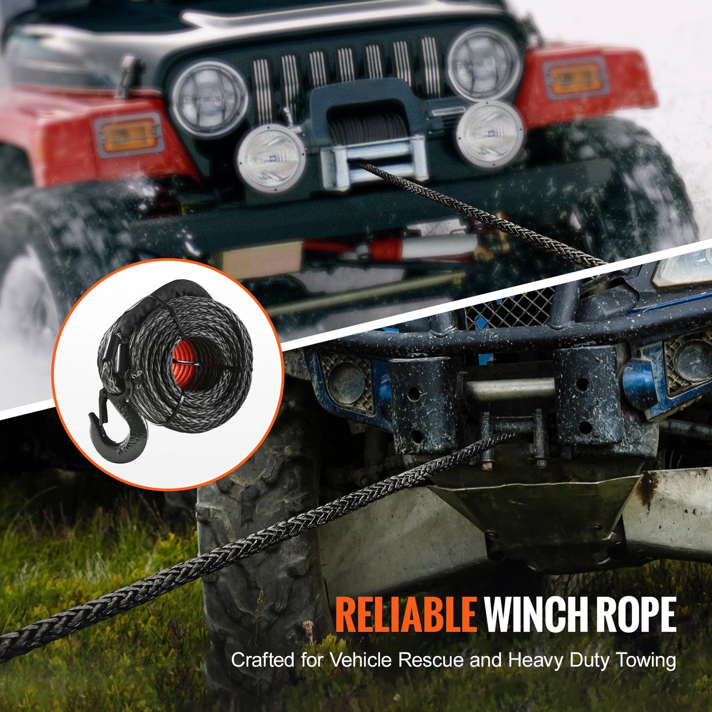 SucceBuy Synthetic Winch Rope With Forged Hook