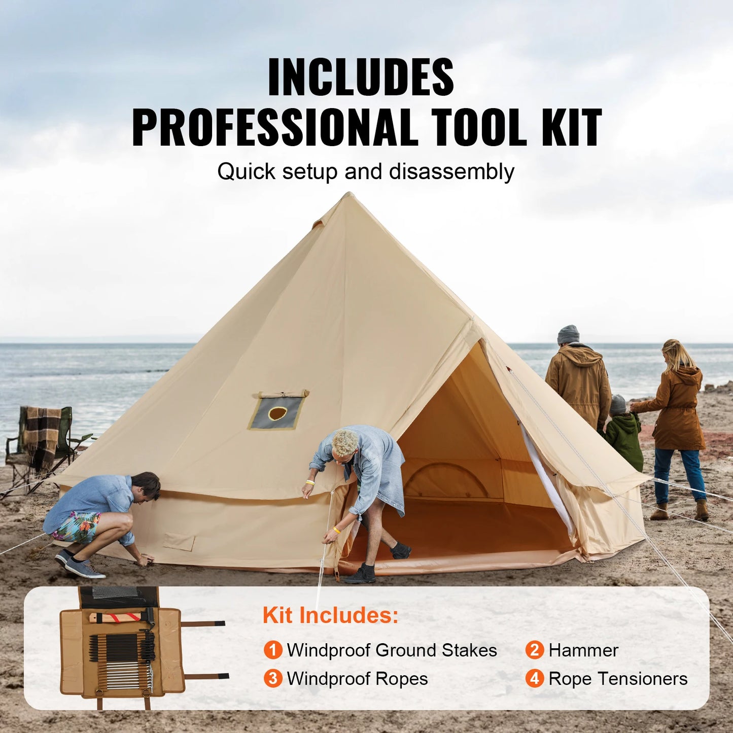 SucceBuy Canvas Bell Tent 4 Seasons Outdoor Camping Stove Breathable