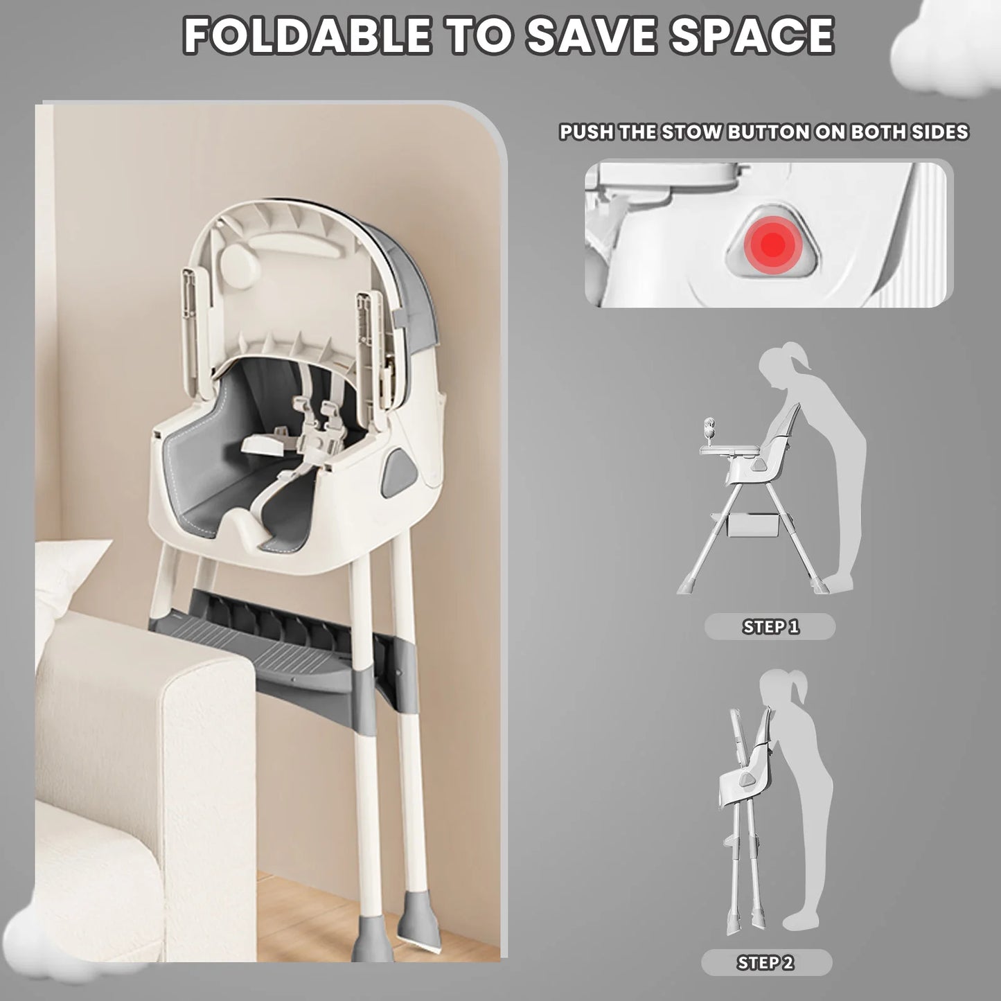 Piorlado Foldable Baby High Chair E500 With Antislip Pad