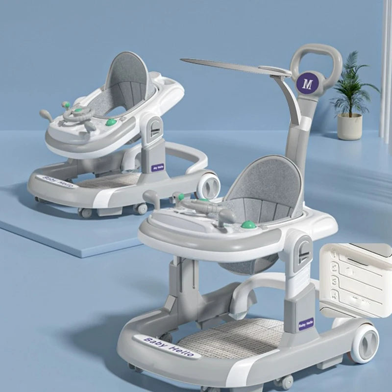 4 In 1 Baby Walker With Sunshade Removable Tray Foldable