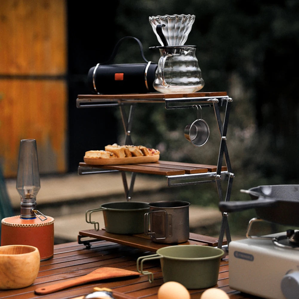 ATUOTIN 3 Tier Foldable Wooden Camping Shelf With Metal Frame