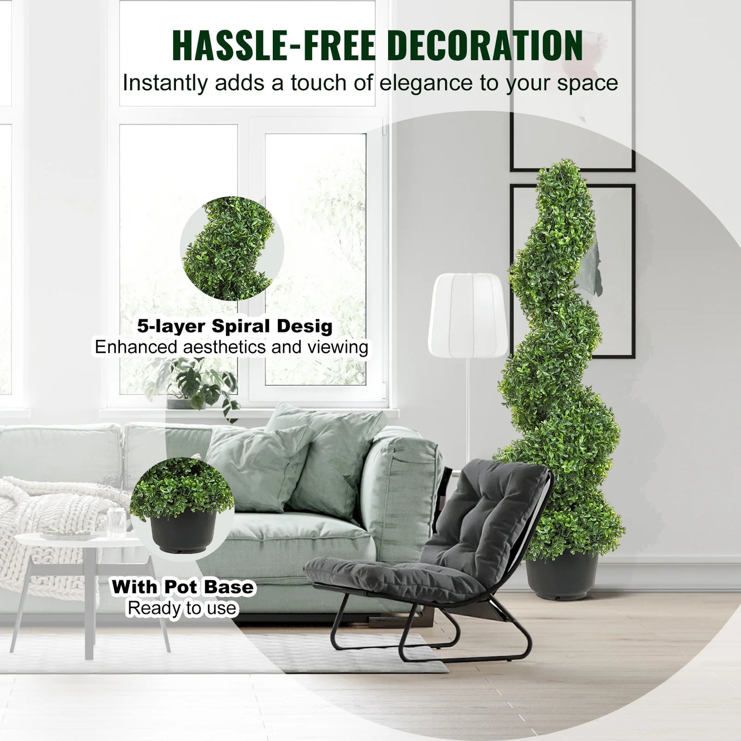 SucceBuy Boxwood Tower Topiary Spiral Artificial Plant For Outdoor Decor