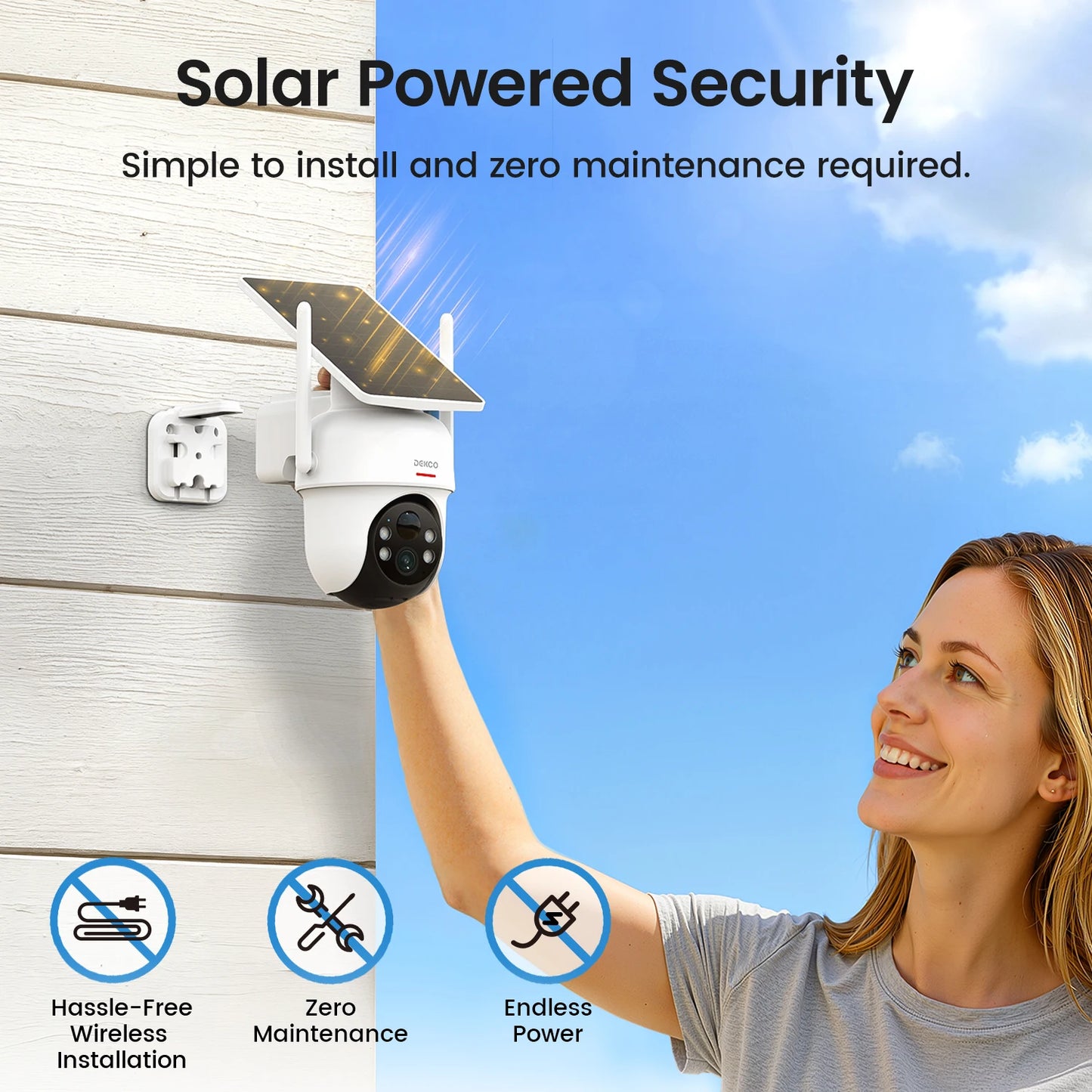 Dekco 3MP Solar Camera System 4Cam Wireless Alexa PTZ