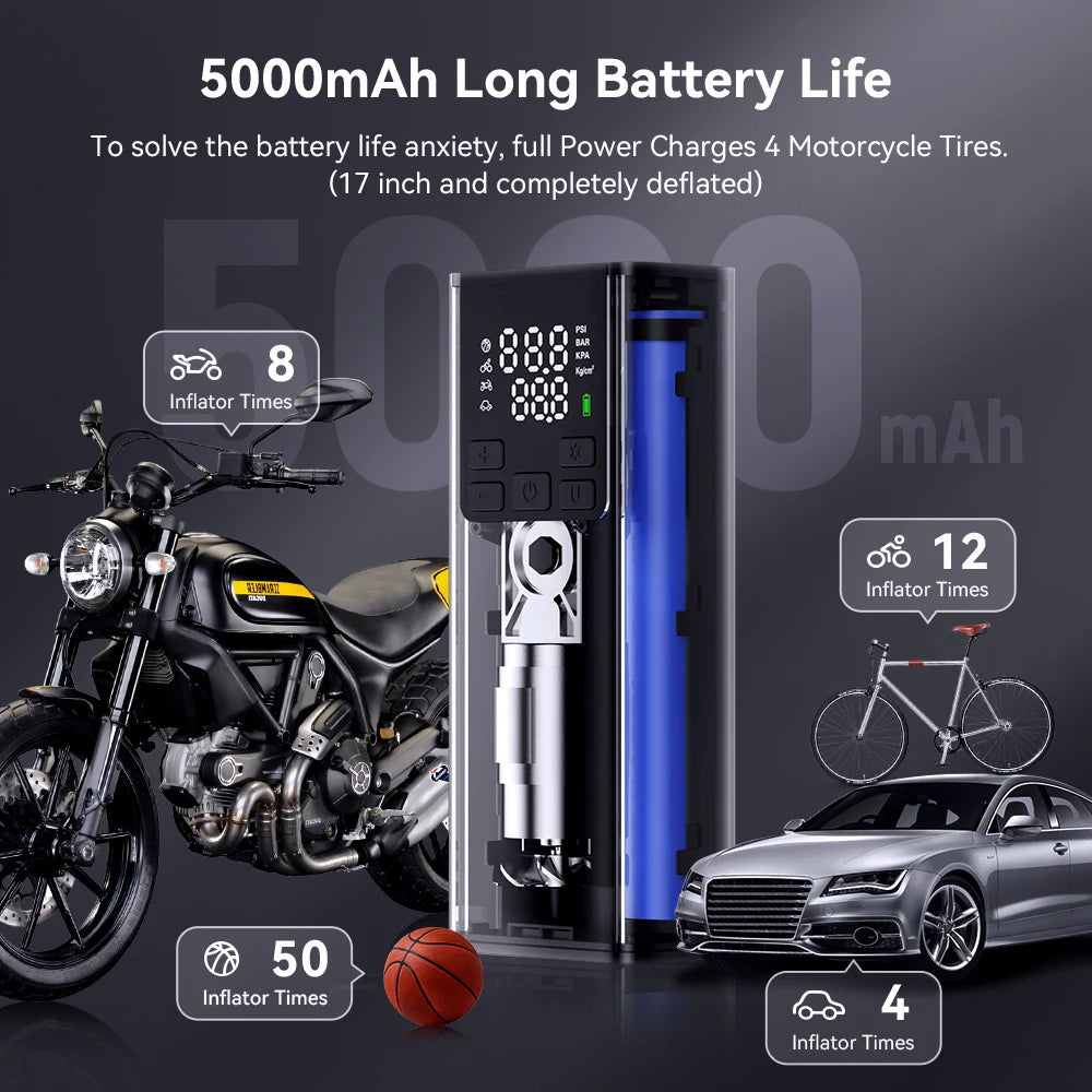 Lexin P5 Smart Digital Motorcycle Tire Air Pump With Power Bank