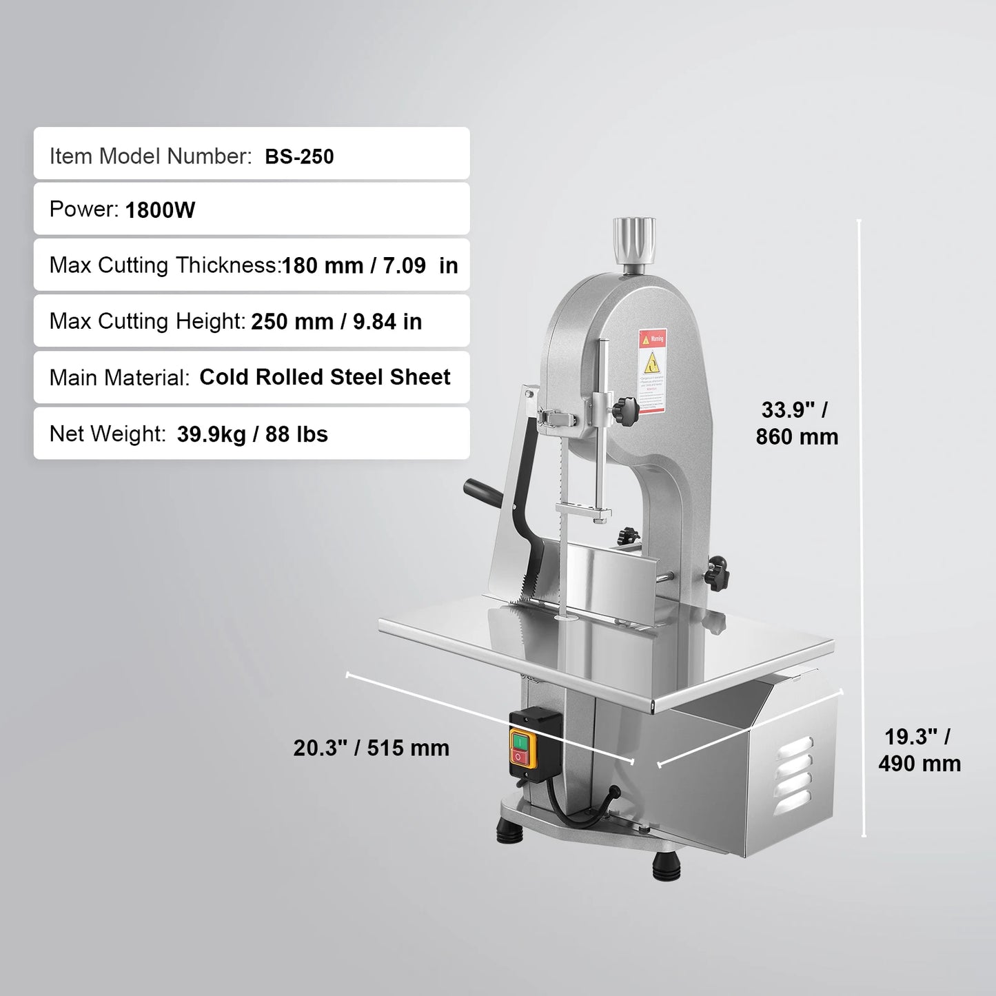 SucceBuy Commercial Electric Meat Bandsaw 650W Stainless Steel Bone Saw
