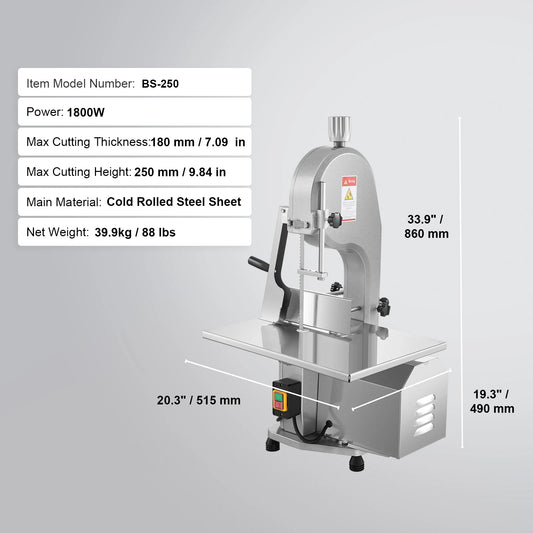 SucceBuy Commercial Electric Meat Bandsaw 650W Stainless Steel Bone Saw
