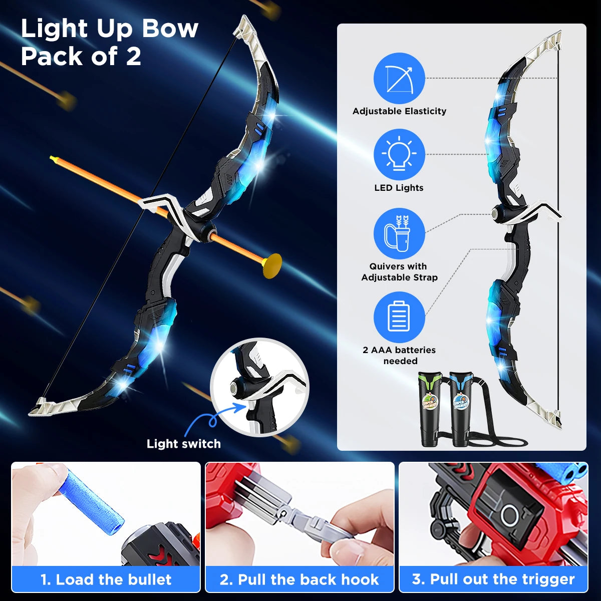 VATOS Bow Arrow Toy Set For Kids Night Light Archery