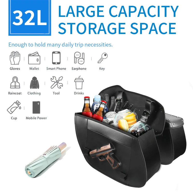 Waterproof Black PU Leather Universal Motorcycle Saddlebags