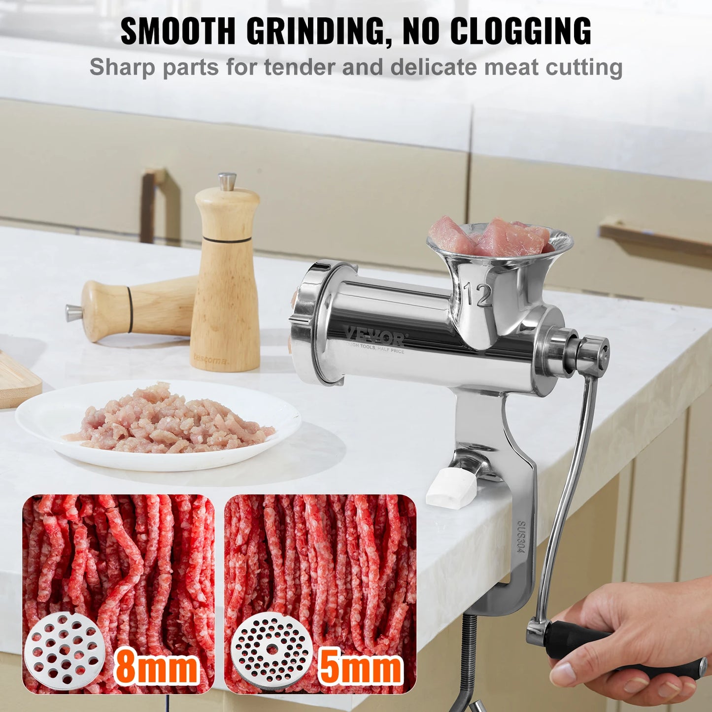 Succebuy Manual 304 Stainless Steel Meat Grinder With Table Clamp