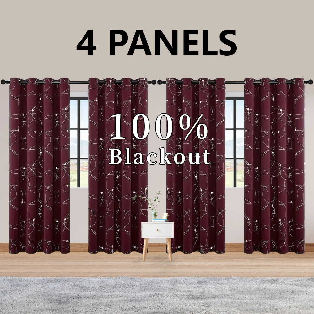 4Pcs Blackout Curtains Grommet Thermal Insulated Foil Circles Dots