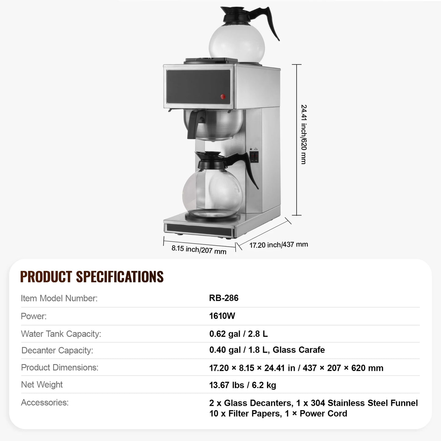 SucceBuy Commercial Drip Coffee Maker With Glass Carafes Decanter Warmer