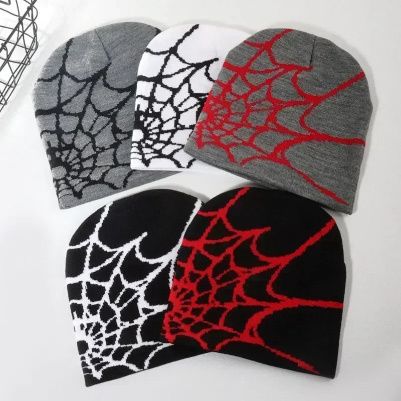Knit Beanie Hat Spider Embroidered Winter Woolen Cap Unisex