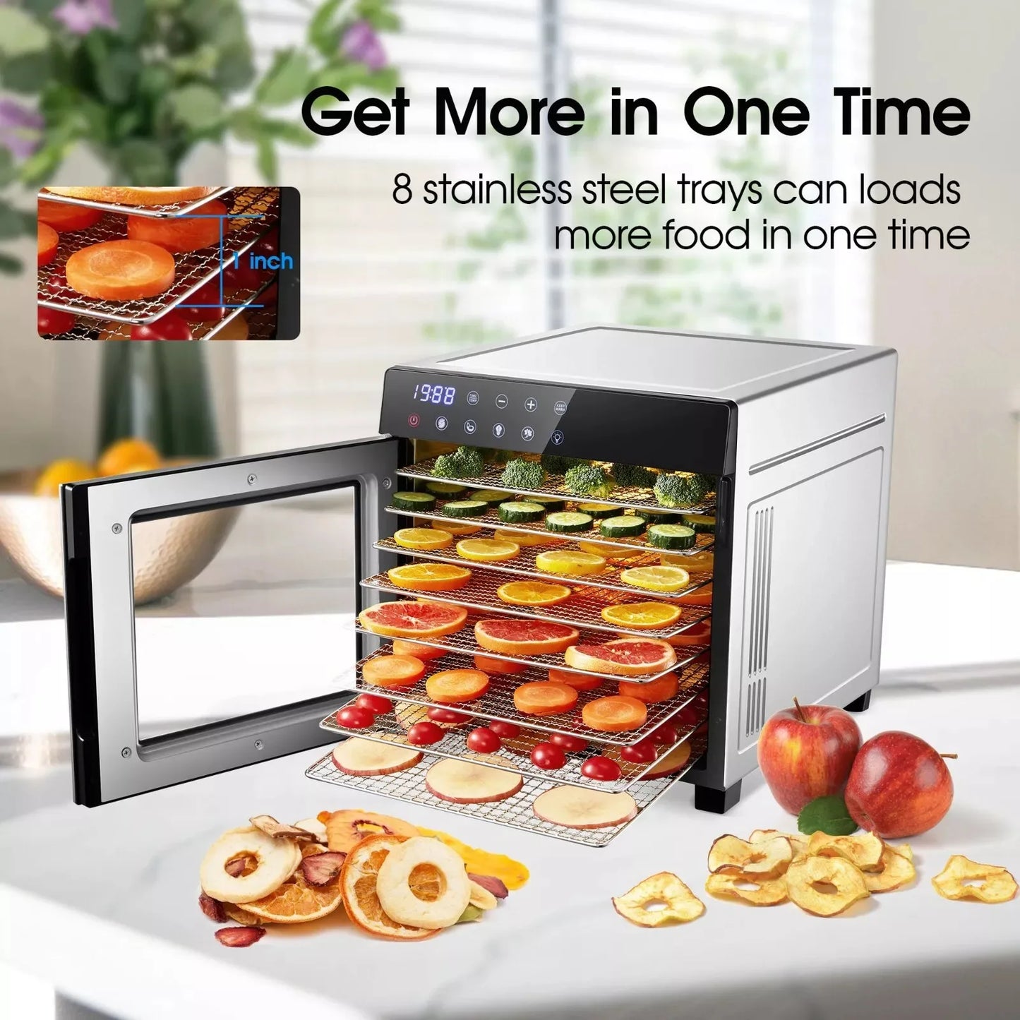 SNDOAS Stainless Steel Food Dehydrator 600W With 4 Presets
