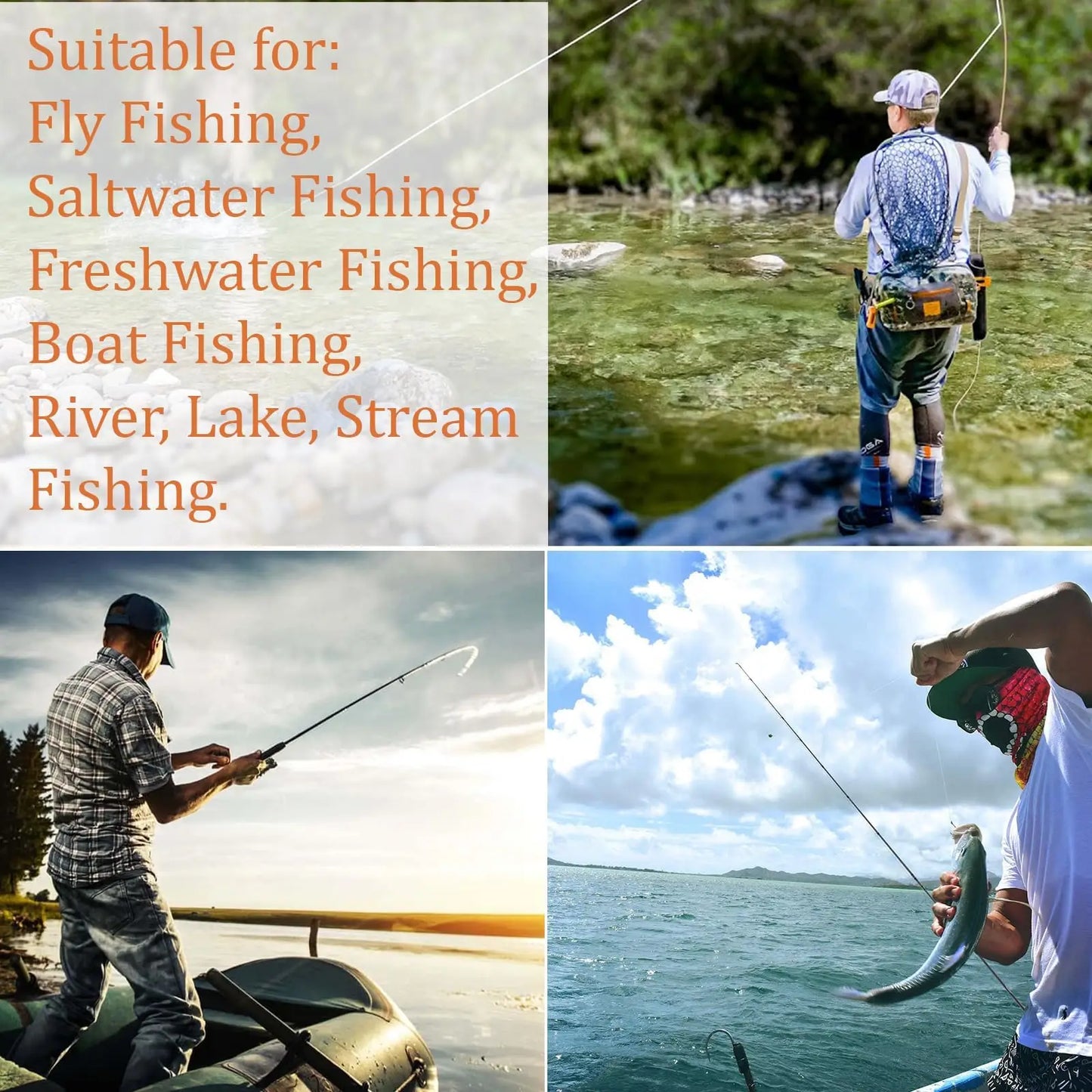 Fly Fishing Landing Net With Soft Knotless Rubber Mesh For Catch And Release