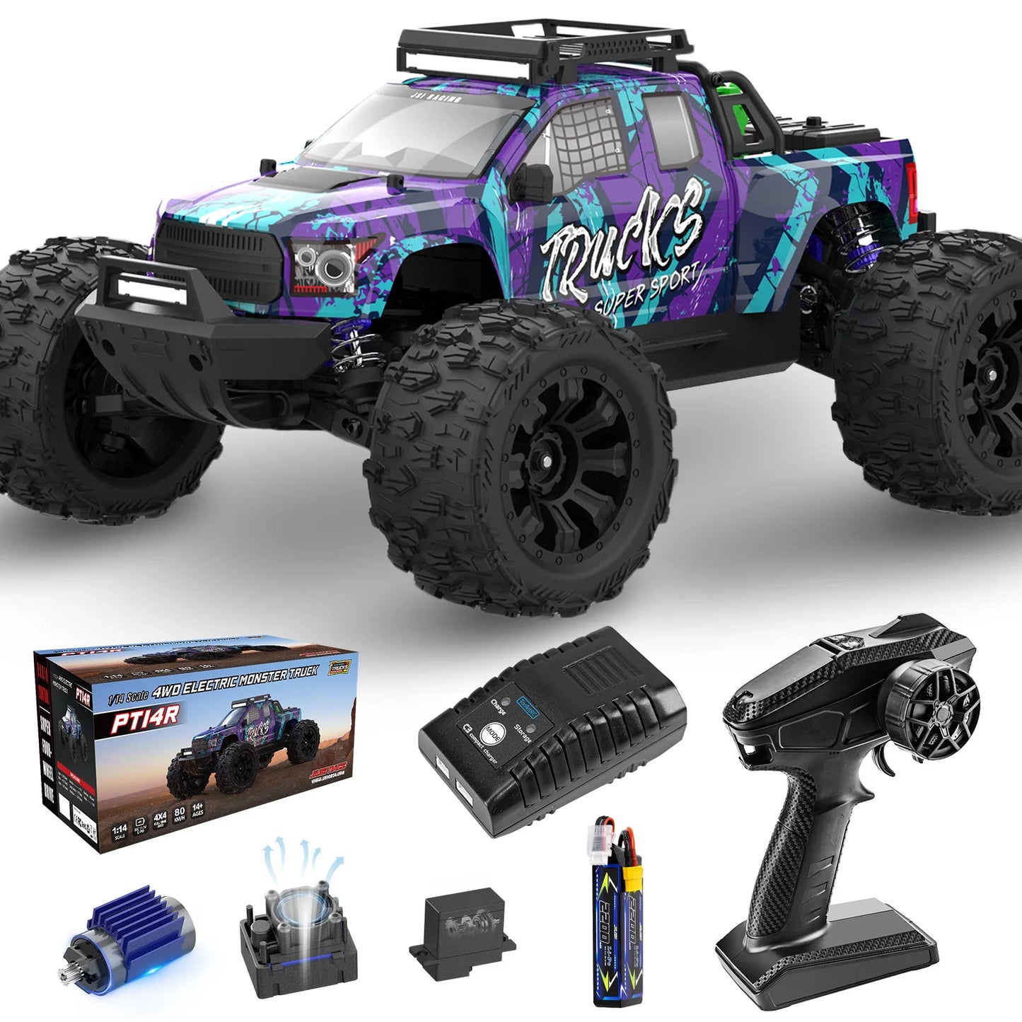 1to14 Brushless RC Truck PT14R 4X4 Remote Control Car 50MPH