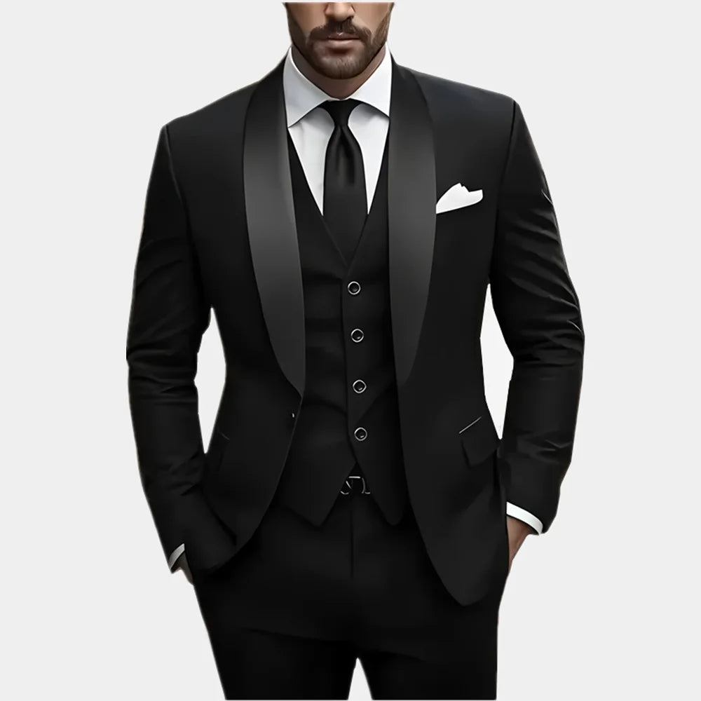 Men's Formal Suit Set Jacket Vest Pants For Business Wedding