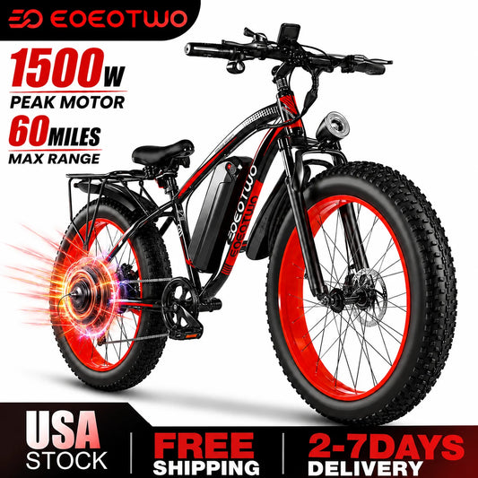 EOEOTWO Fat Tire Electric Bike 1000W Motor 34 MPH 60MileRange