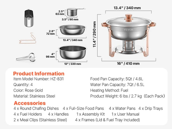SucceBuy 4 Pack Stainless Steel Chafing Dish Buffet Set Warmer