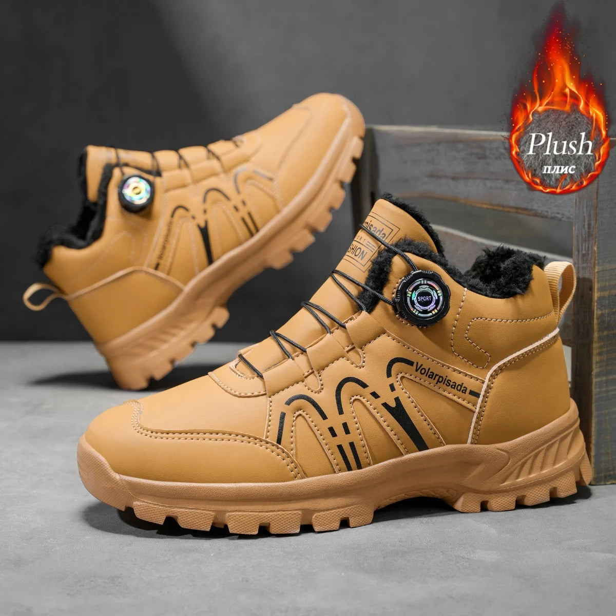 Unisex Winter Snow Boots Waterproof Leather Non Slip Lug Sole