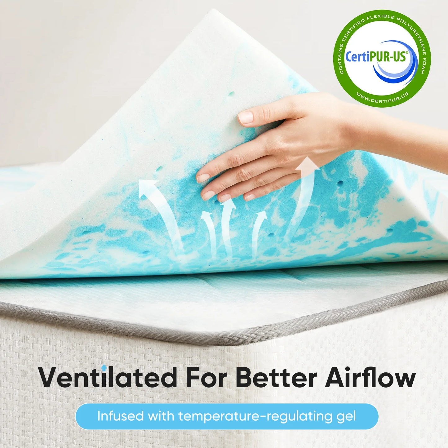 JHK Gel Memory Foam Mattress Topper Cooling Breathable