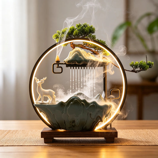 Bymaocar Tabletop Water Fountain with LED Light Zen Decor