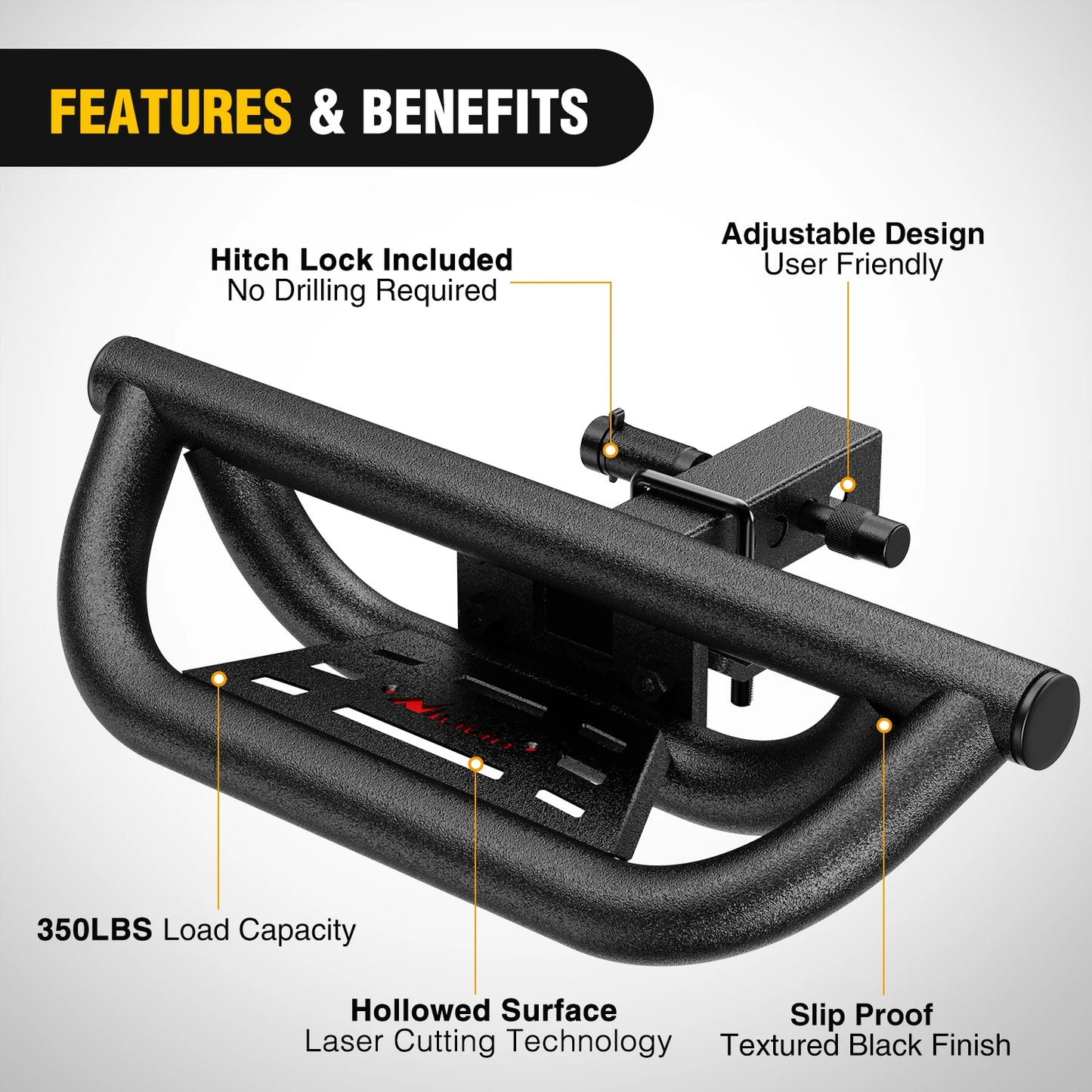Universal Hitch Step With Lock And Stabilizer 350 Lbs