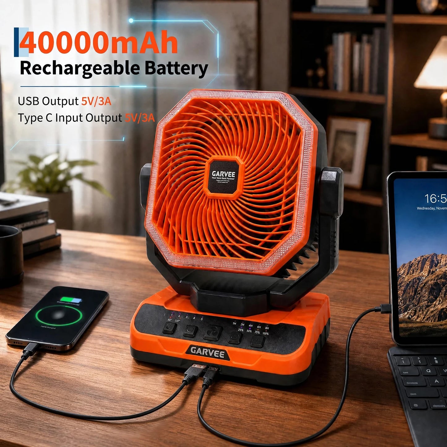 HiMISS Portable Camping Fan 40000mAh Rechargeable LED Light 5 Speeds