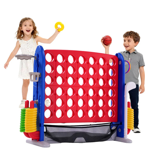 4-In-1 Giant Connect Adjustable Height Outdoor Basketball Hoop Ring Toss Family Game Set