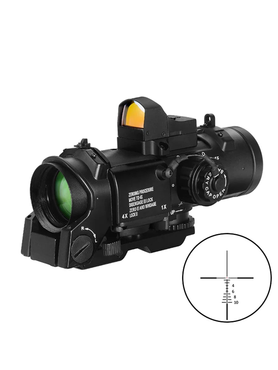 Bestsight 1x-4x Fixed Dual Purpose Rifle Scope With Mini Red Dot Sight Hunting