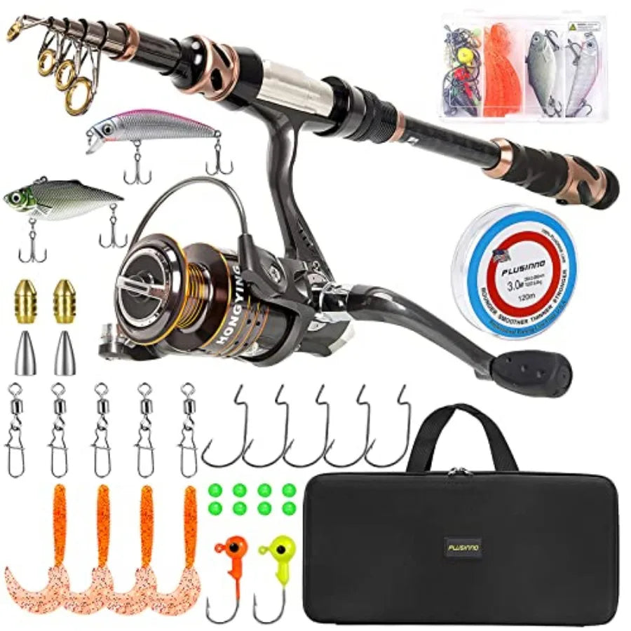 Carbon Fiber Telescopic Fishing Rod and Spinning Reel Combo