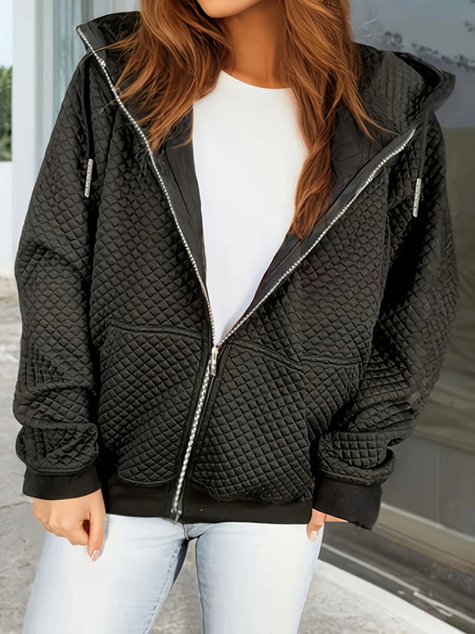 Plus Size Quilted Zip Up Jacket With Stand Collar