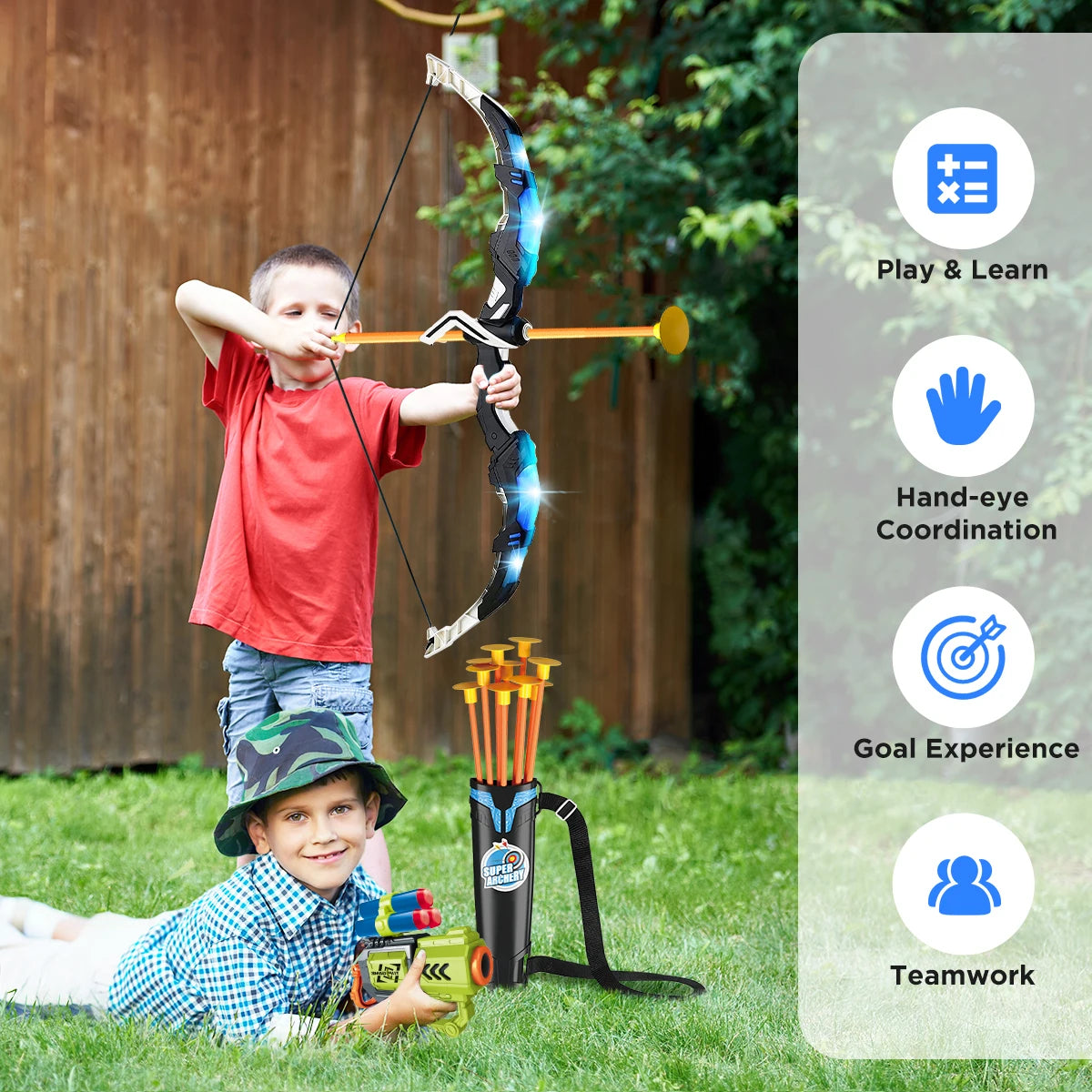 VATOS Bow Arrow Toy Set For Kids Night Light Archery
