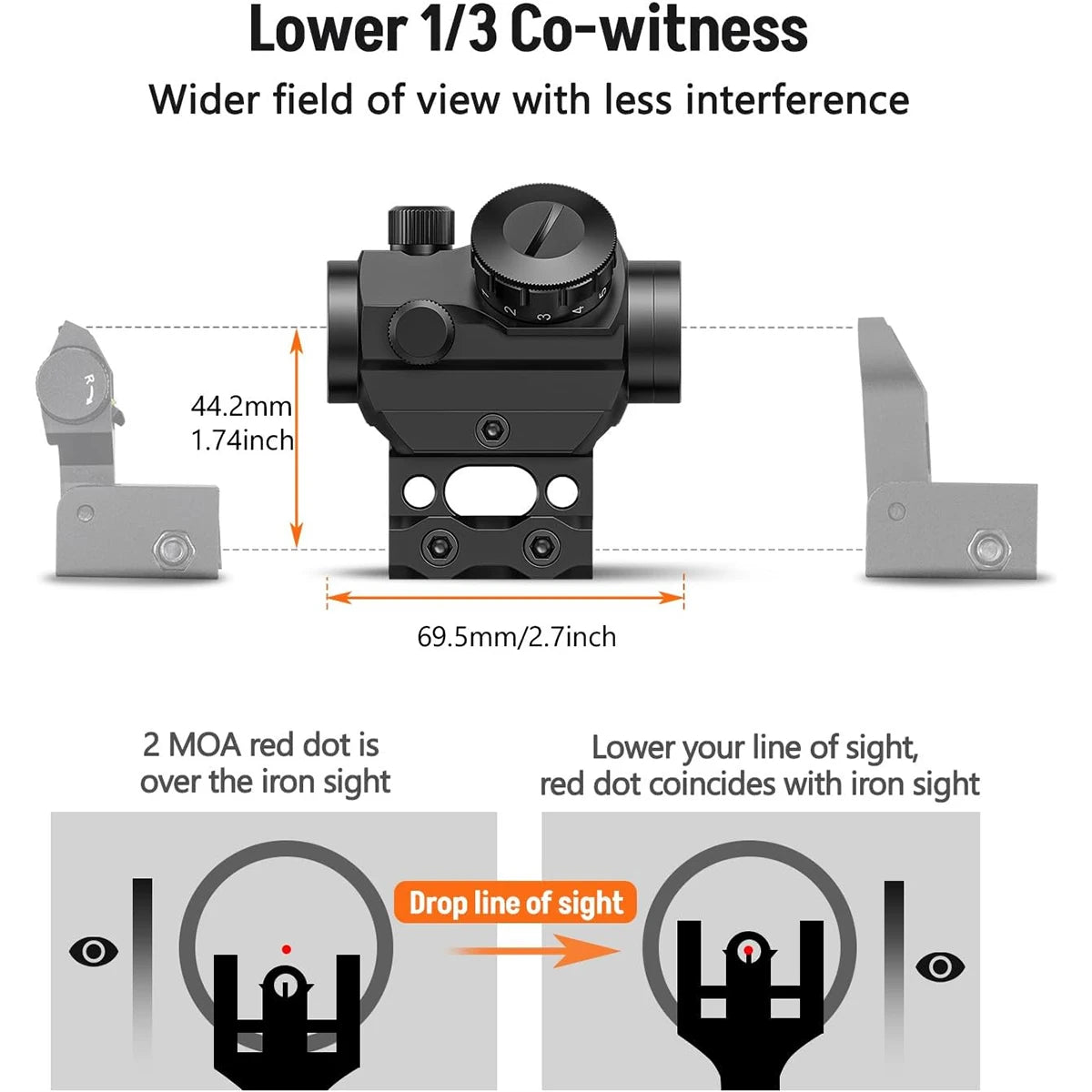 Nabila 2MOA Red Dot Sight 1x25mm Reflex Scope Waterproof Fogproof